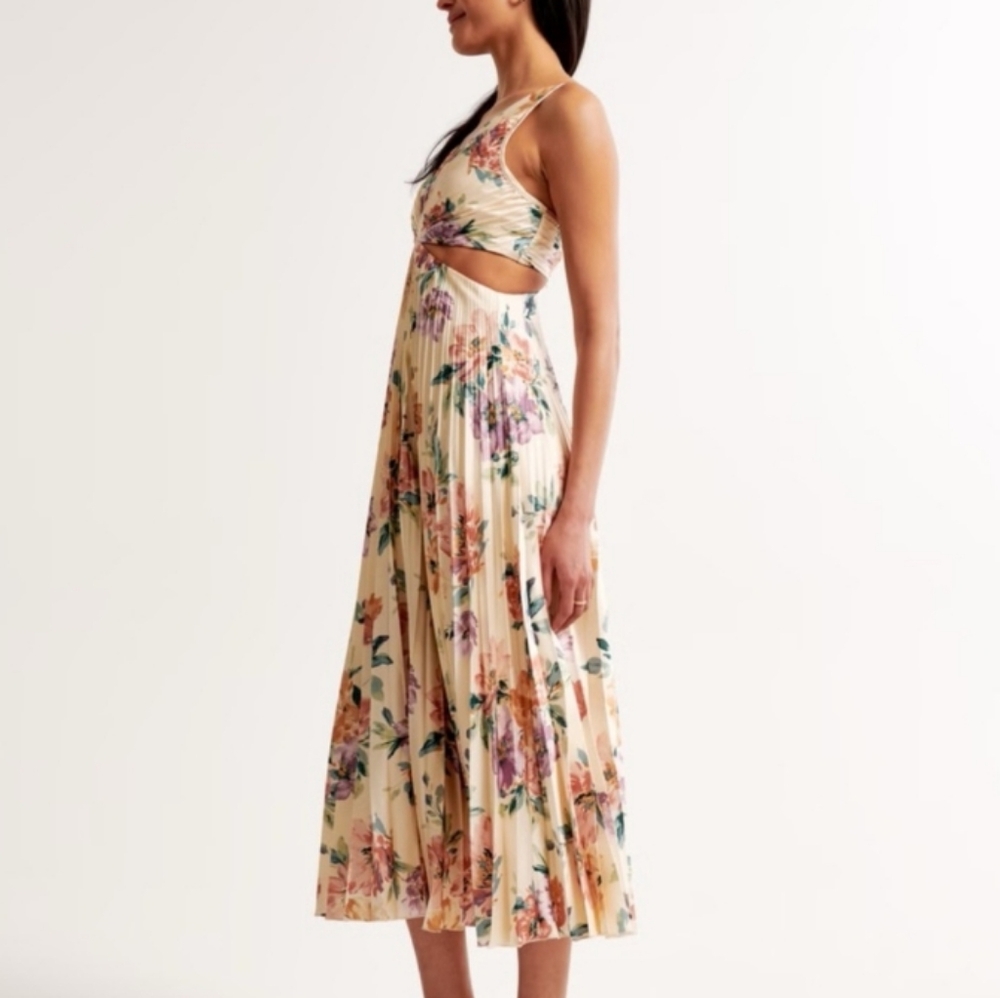 Abercrombie & Fitch Giselle Satin Pleated Floral Maxi Dress XL - Picture 4 of 16